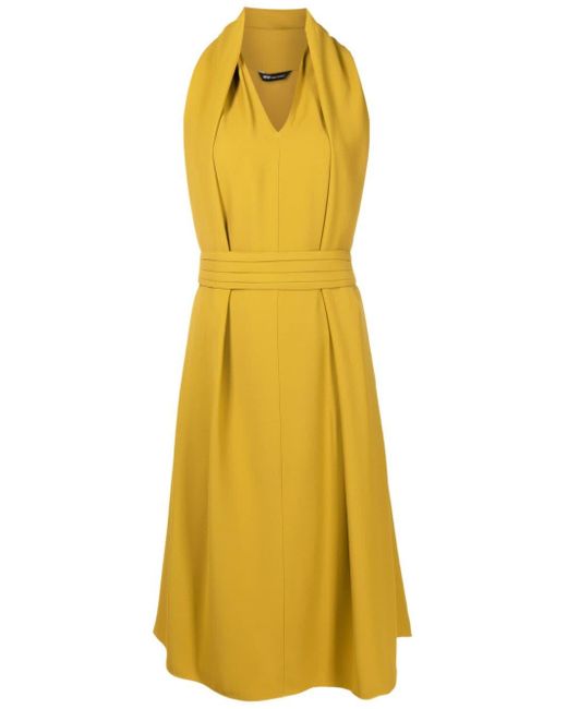 UMA | Raquel Davidowicz Yellow Torpedo Halter-neck Fitted-waist Dress