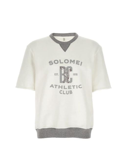 Brunello Cucinelli White Printed Ribbed Cotton Sweatshirt for men