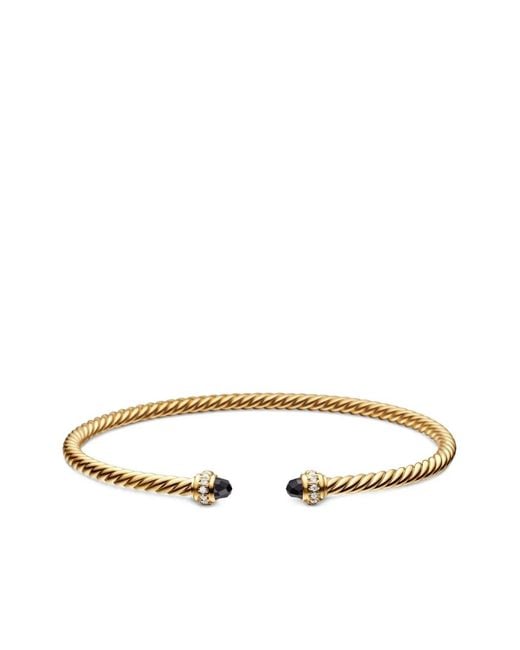 David Yurman White 18kt Yellow Gold Cable Spira Onyx And Diamond Cuf