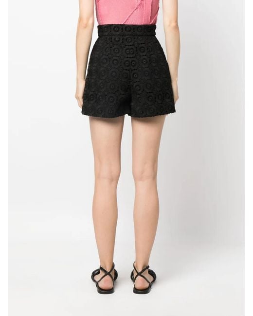 Moschino Black Floral-Appliqué High-Waist Mini Shorts