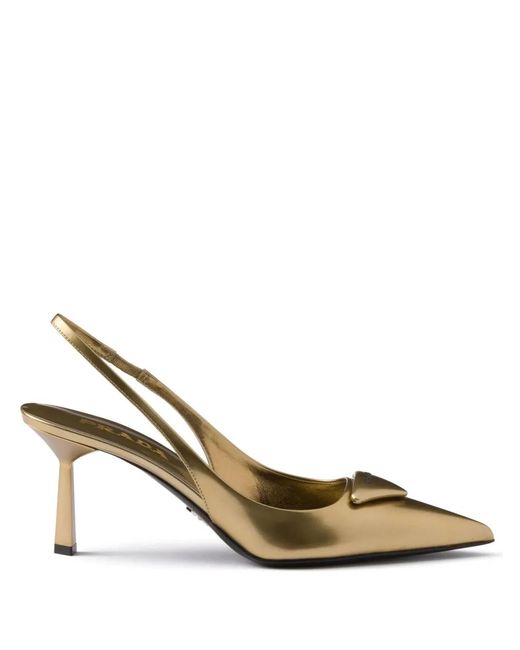Prada Metallic 75Mm Appliqué-Logo Pumps
