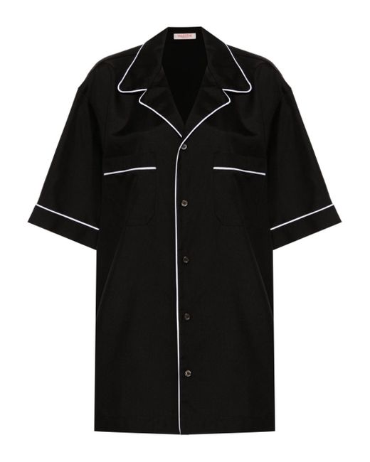 Valentino Garavani Black Contrasting-trim Silk Pyjama Top