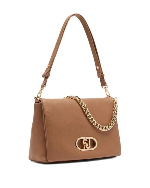 Liu Jo Brown Large Lapuffy Logo-Clasp Chain-Strap Shoulder Bag