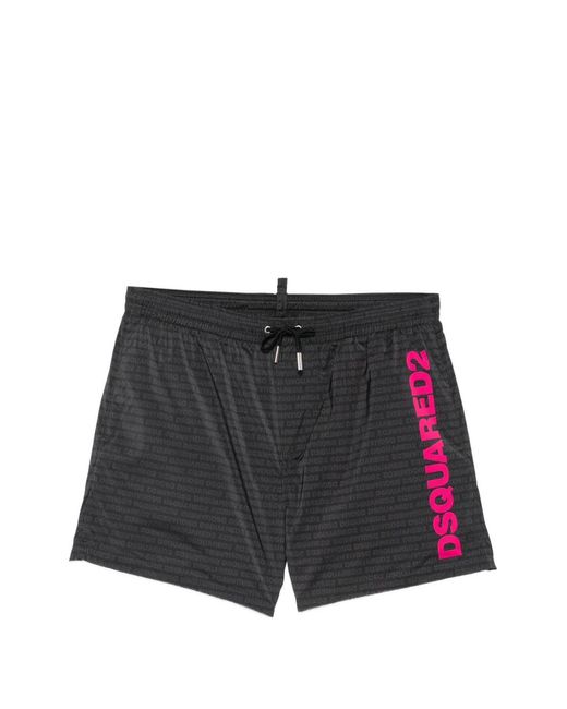 DSquared² Black Logo-Print Drawstring Swim Shorts for men