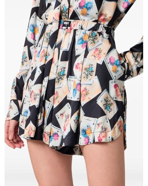 MSGM White Playing-Card-Print Shorts