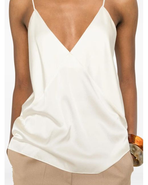 Forte_forte White Satin-Finish V-Neck Top