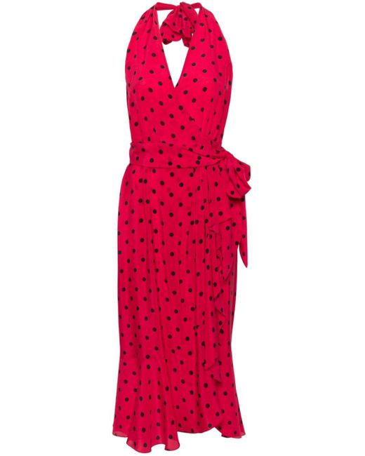 Moschino Red Seidenkleid mit Polka Dots