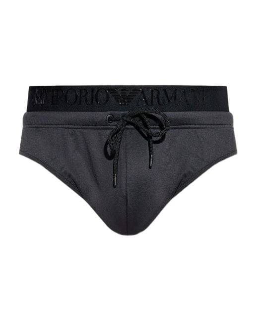 Emporio Armani Black Logo-Band Swimming Trunks for men
