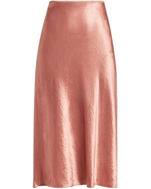 Vince Orange Satin Midi Skirt