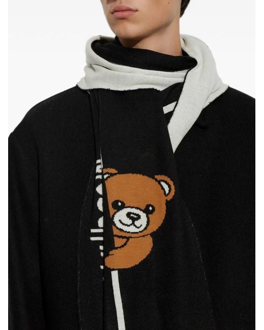 Moschino Black Teddy Bear Intarsia-Knit Scarf