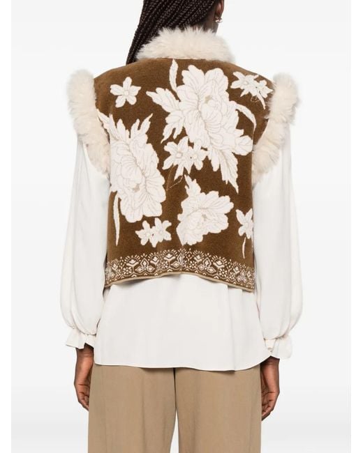 Forte_forte Natural Veste À Fleurs En Intarsia Et Finitions En Peau Lainée
