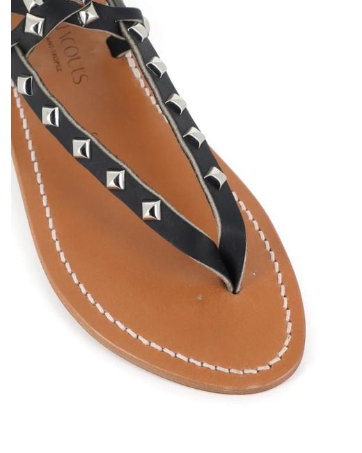 K. Jacques Brown Deltapyr Stud-Embellished Flat Sandals