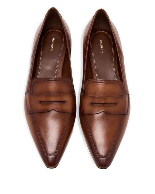Magnanni Shoes Brown Pointed-Toe Penny Loafers