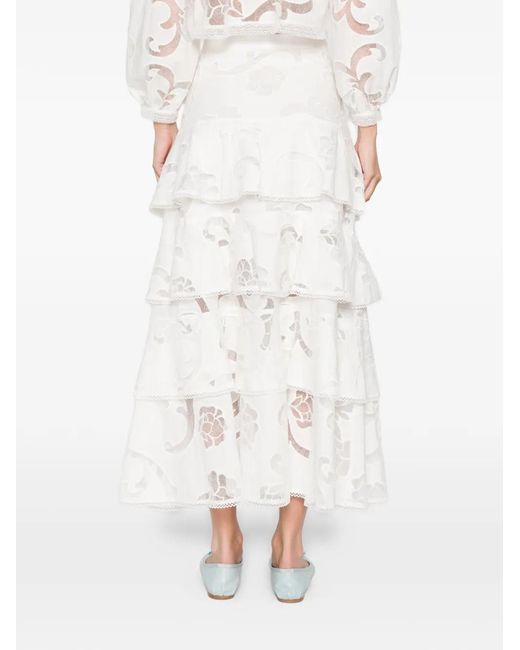 Sandro White Button A-Line Midi Skirt