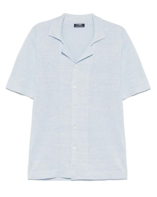 メンズ Barba Napoli ファインニット シャツ Blue