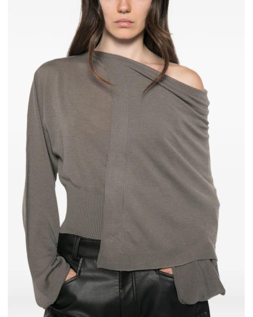 Rick Owens Gray Asymmetric Draped Sweater