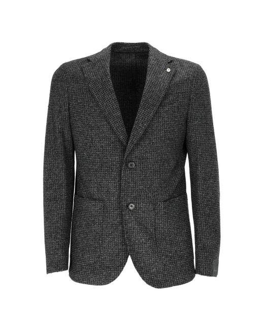 Brando Black Houndstooth-Pattern Single-Breasted Blazer for men