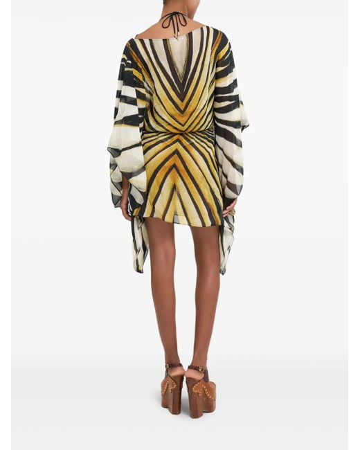 Roberto Cavalli Metallic Ray Of Print Chiffon Silk Dress