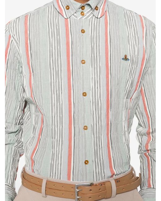 Vivienne Westwood White Krall Striped Orb Shirt for men