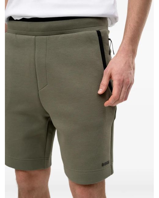 Boss White Logo-Print Zip-Pocket Track Shorts for men