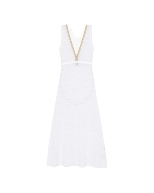 Just Cavalli White V-Neck Printed Midi Dress