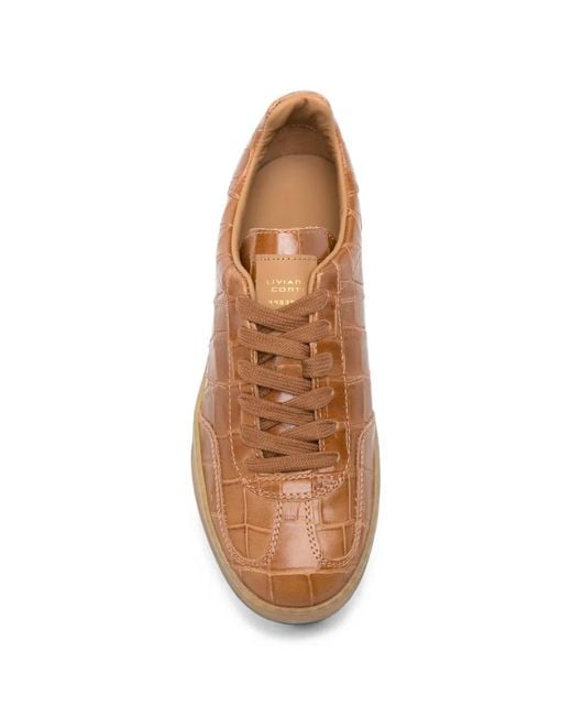 Liviana Conti Brown Croc-Effect Lace-Up Sneakers