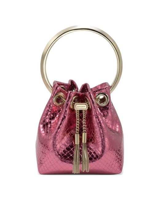 Jimmy Choo Pink Bon Bon Metallic Bucket Bag