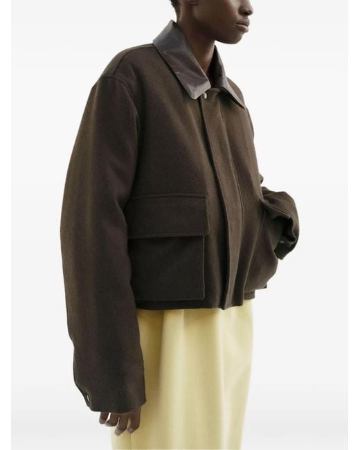 Auralee Black Leather-Collar Jacket