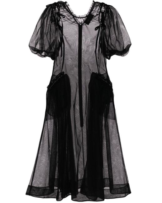 Simone Rocha Black Gerafftes Kleid mit Puffärmeln