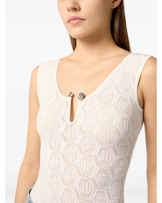 Philipp Plein White Monogram Knit Tank Top