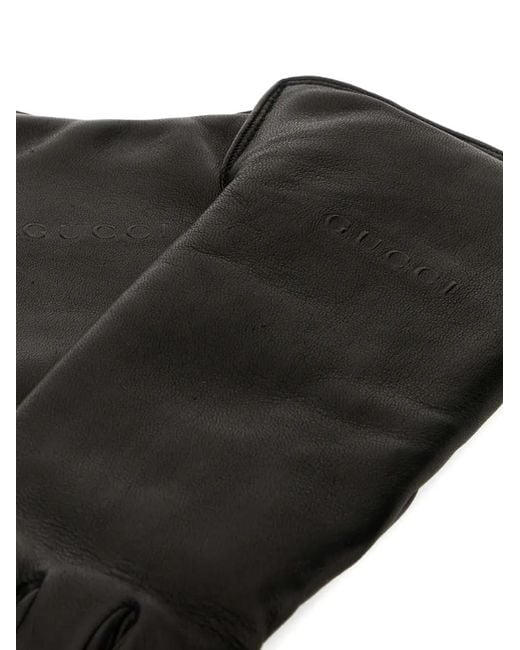 Gucci Black Logo-Embossed Leather Gloves