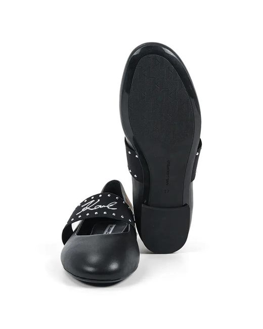 Karl Lagerfeld White Studded Strap Ballet Flats