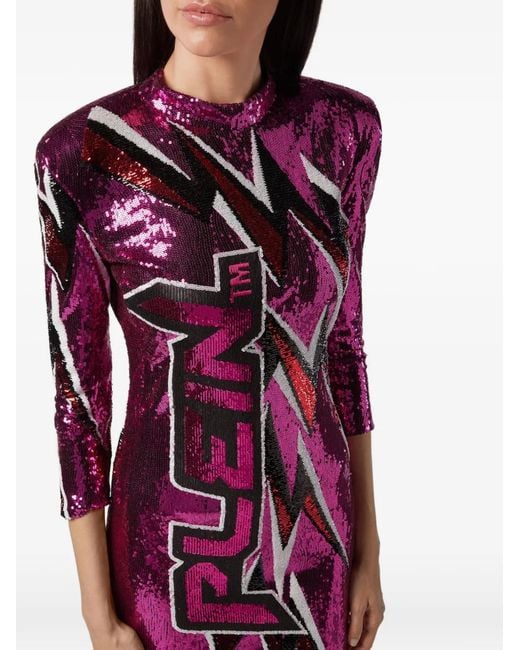 Philipp Plein Red Robe Ornée De Sequins À Dos Ouvert