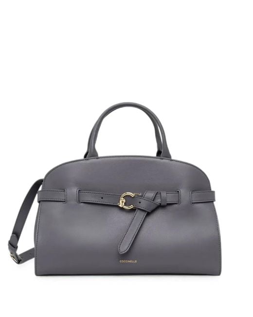 Coccinelle Gray Sabine Buckle-Detail Leather Tote Bag