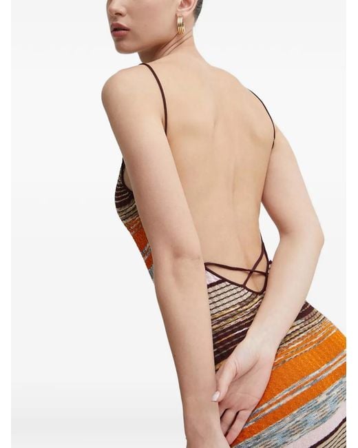 Desigual White Striped Open-Back Dress
