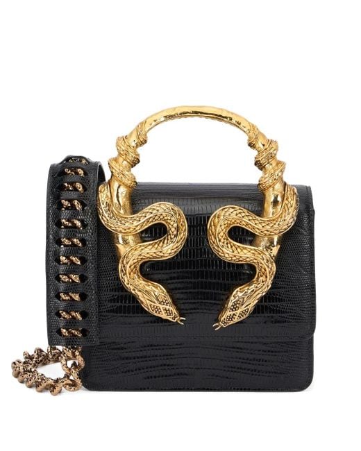 Roberto Cavalli Black Snake-Embellished Chain Tote Bag