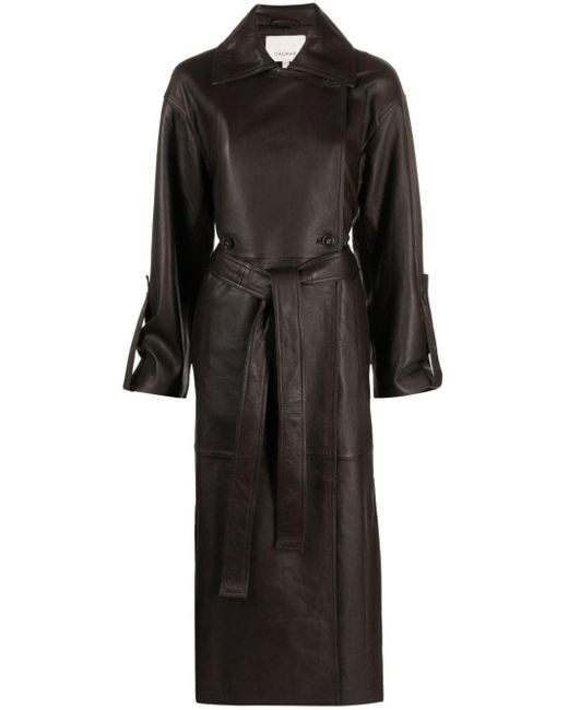 House of Dagmar Black Belted Leather Trench Coat