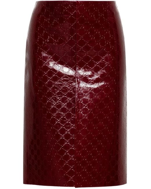 Gucci Red gg-debossed Leather Skirt - Women's - Lamb Skin/calf Leather