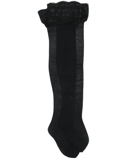 Versace Florallace Thighhigh Stockings in Black Lyst