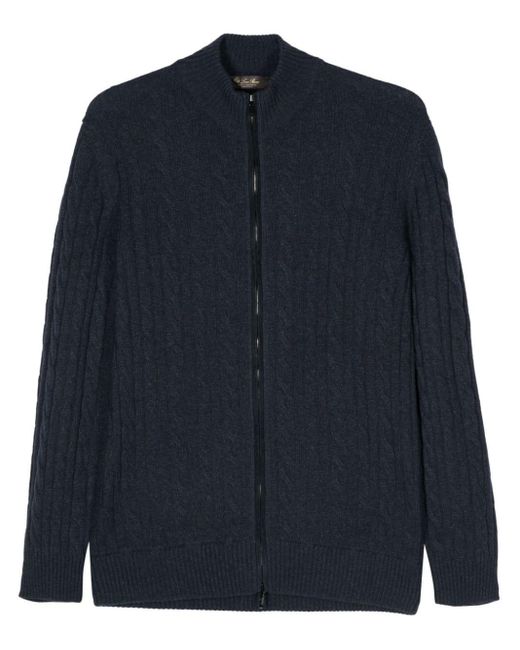 Loro Piana Blue Cable-knit Cashmere Cardigan for men