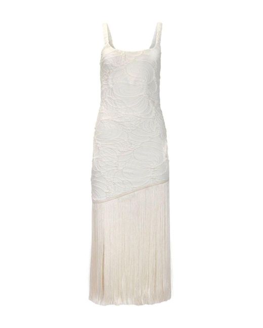PATBO White Patterned-jacquard Fringed Maxi Dress