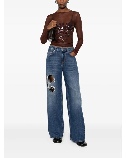 Area Blue Crystal-Embellished Jeans