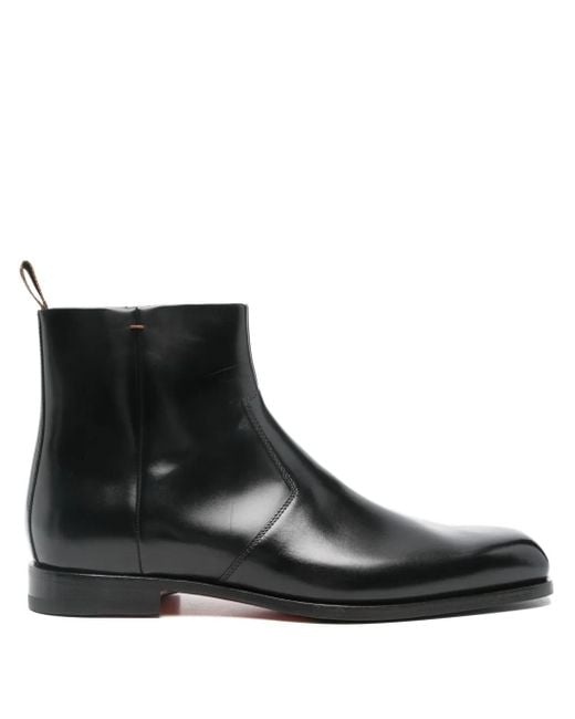 Santoni Black Leather Boots for men