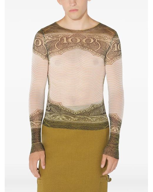 Jean Paul Gaultier Green Long-Sleeve Printed Top