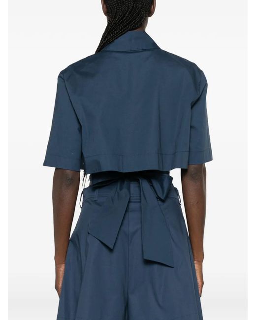 MOUTAKI Blue Short-Sleeve Cropped Shirt