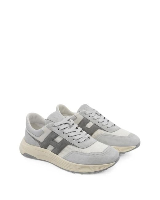 Hogan White Hyperlight Suede-Panel Low-Top Sneakers for men