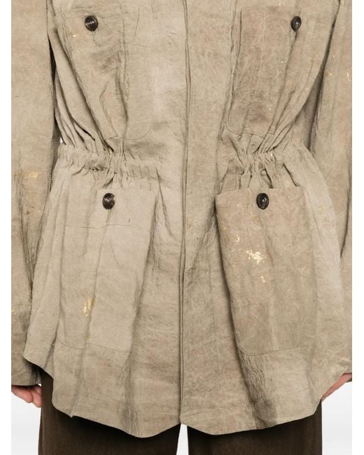Ziggy Chen Natural Drawstring-Waist Paint-Splatter Shirt for men
