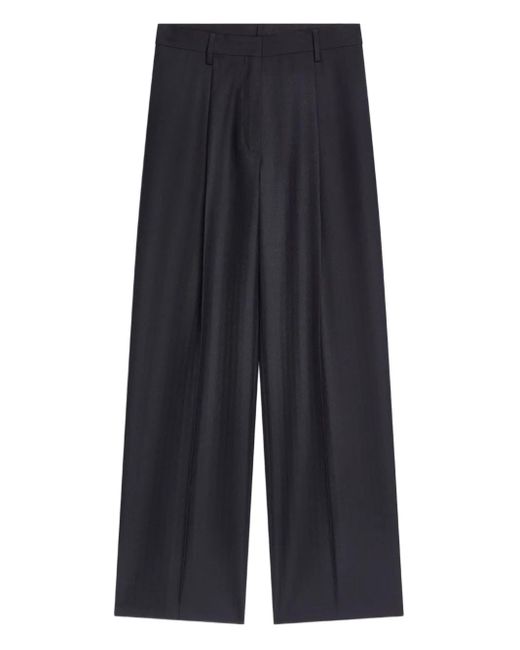 Dries Van Noten Blue Pleated Wool Pants