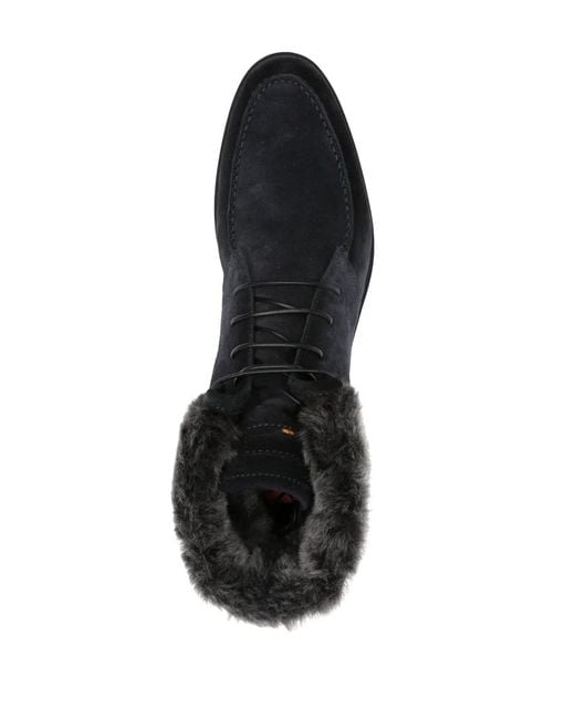 Santoni Black Lace-Up Suede Boots for men