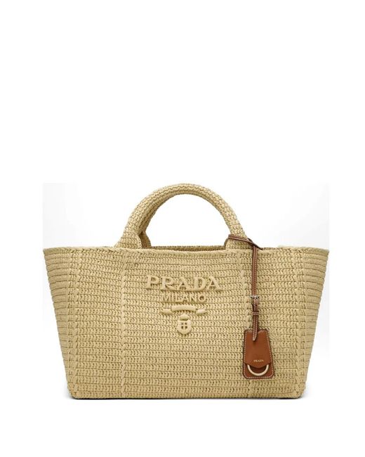 Prada Natural Logo-Lettering Tote Bag
